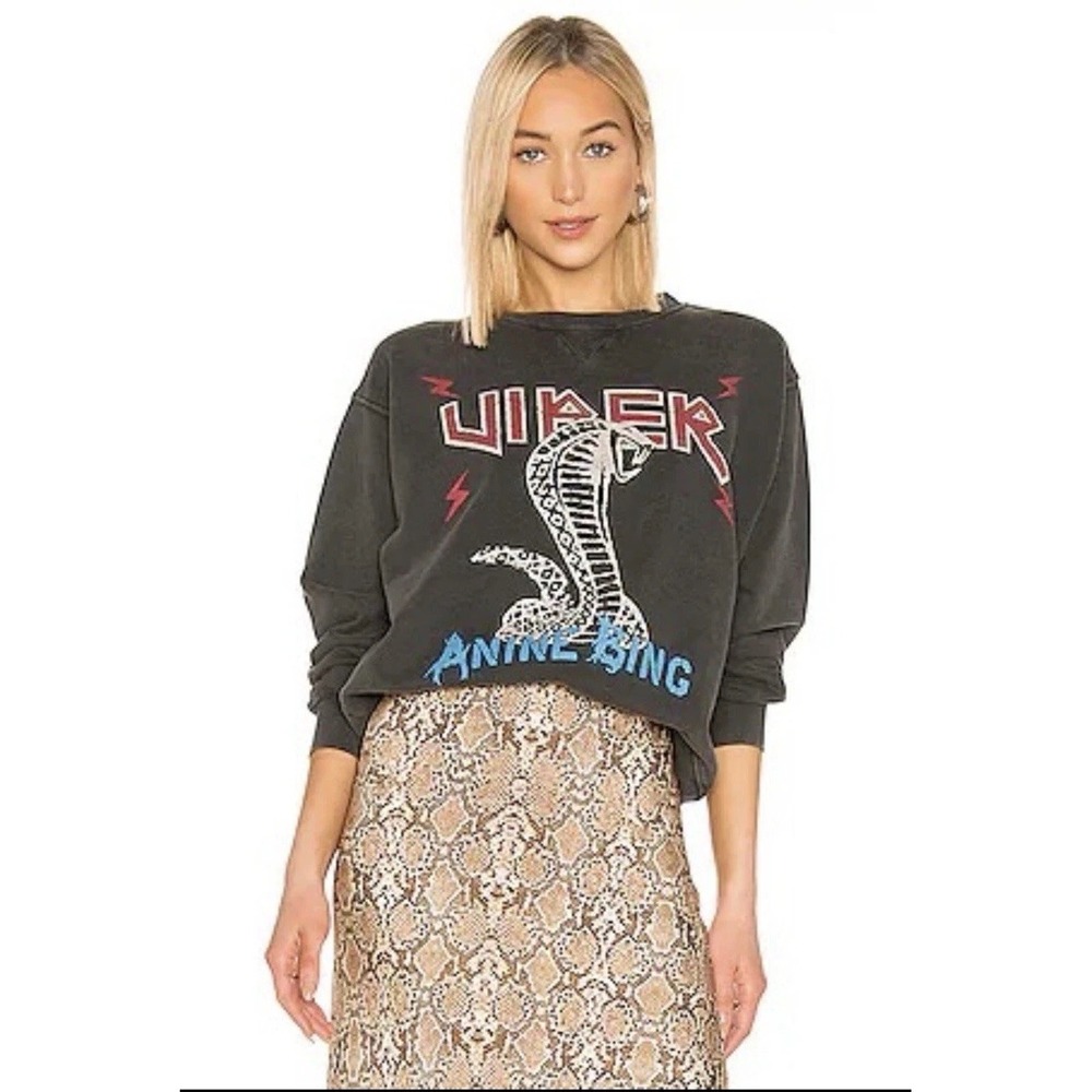 ANINE BING‎ Cobra Graphic Sweatshirt Charcoal XS